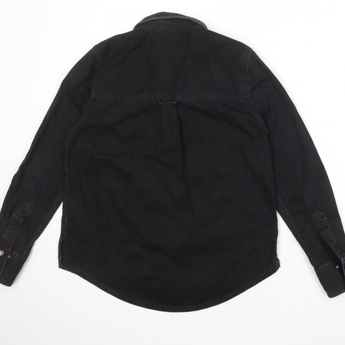 Marks and Spencer Womens Black 100% Cotton Basic Button-Up Size 8 Collared