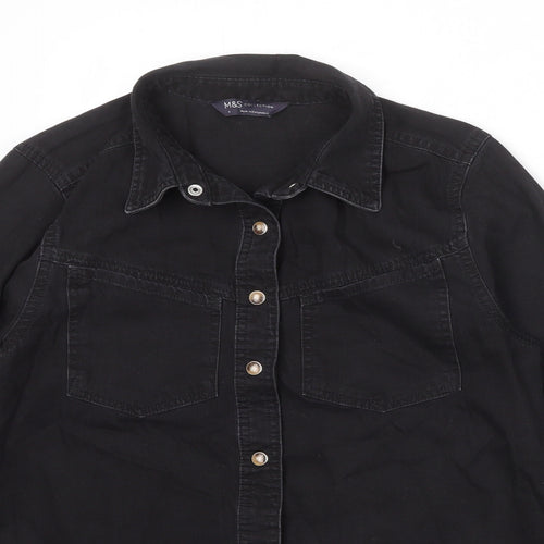 Marks and Spencer Womens Black 100% Cotton Basic Button-Up Size 8 Collared