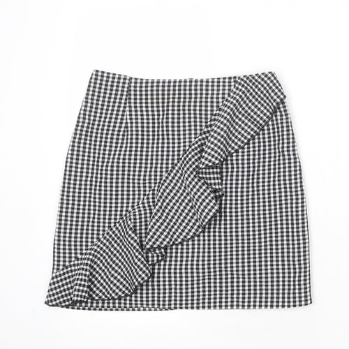 H&M Womens Multicoloured Check Viscose A-Line Skirt Size 8 Zip