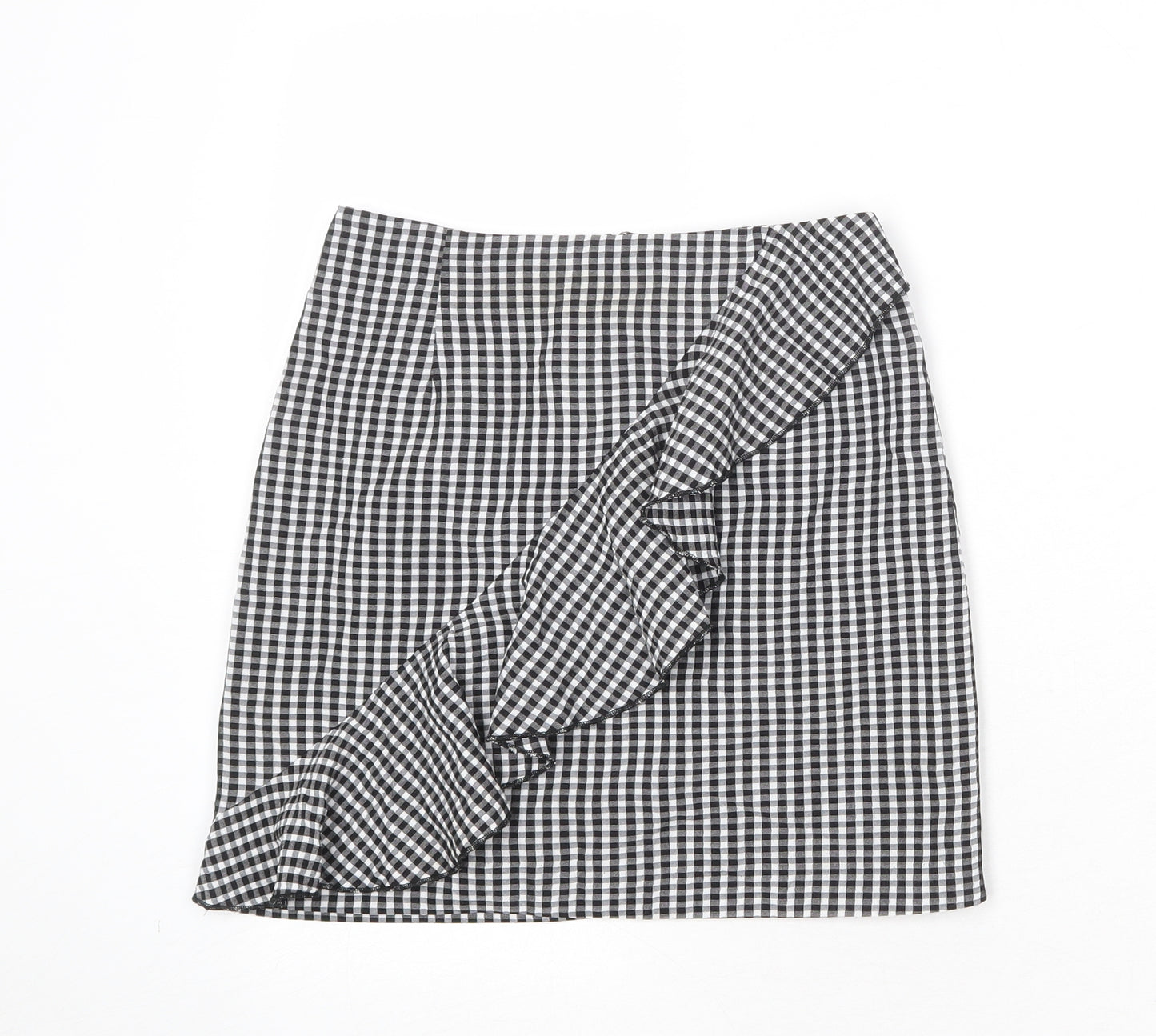 H&M Womens Multicoloured Check Viscose A-Line Skirt Size 8 Zip