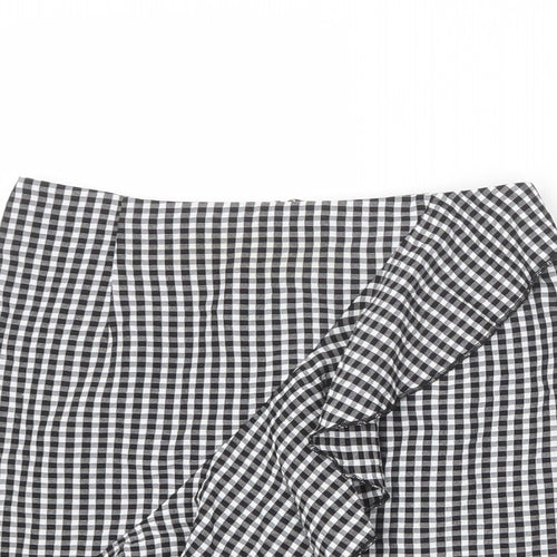 H&M Womens Multicoloured Check Viscose A-Line Skirt Size 8 Zip