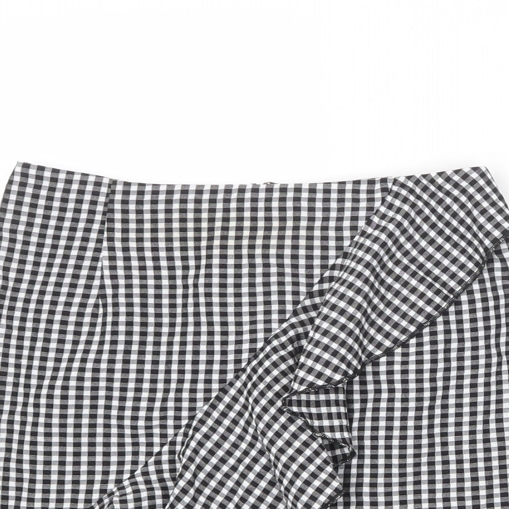 H&M Womens Multicoloured Check Viscose A-Line Skirt Size 8 Zip