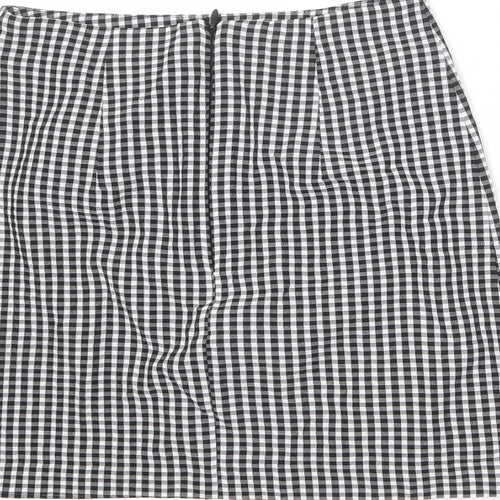 H&M Womens Multicoloured Check Viscose A-Line Skirt Size 8 Zip