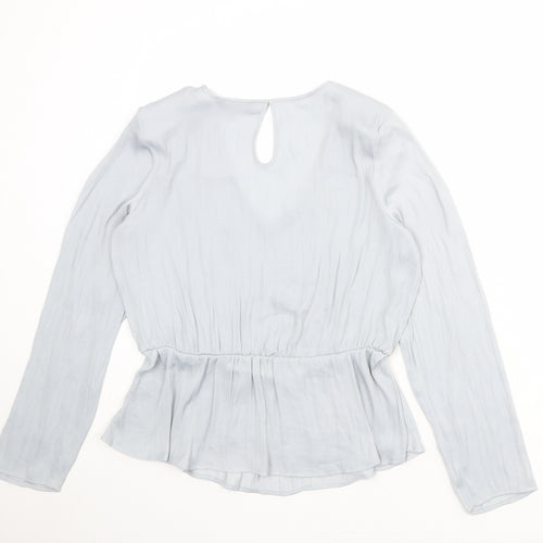 Marks and Spencer Womens Grey Polyester Basic Blouse Size 12 V-Neck