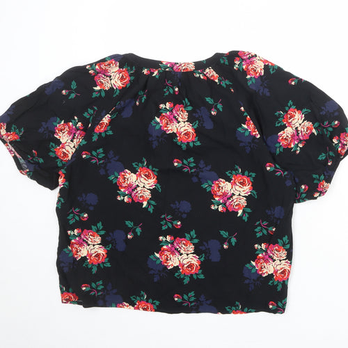 Gap Womens Black Floral Viscose Basic Blouse Size M V-Neck