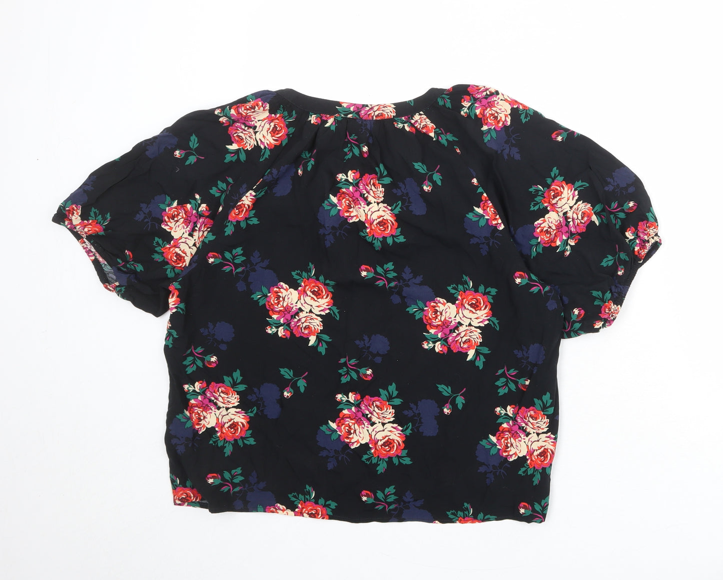 Gap Womens Black Floral Viscose Basic Blouse Size M V-Neck