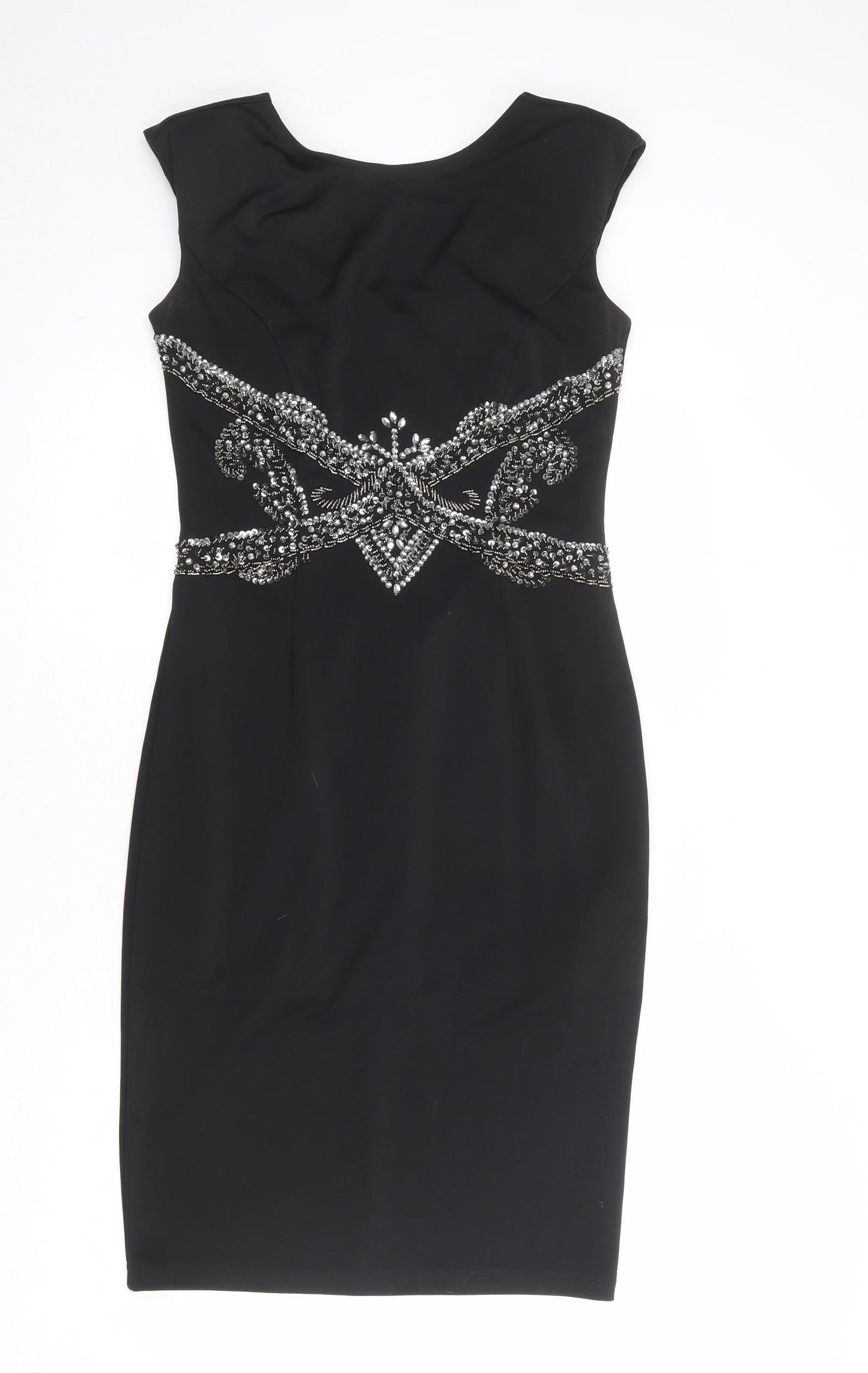 Little Mistress Womens Black Polyester Shift Size 12 Round Neck Zip