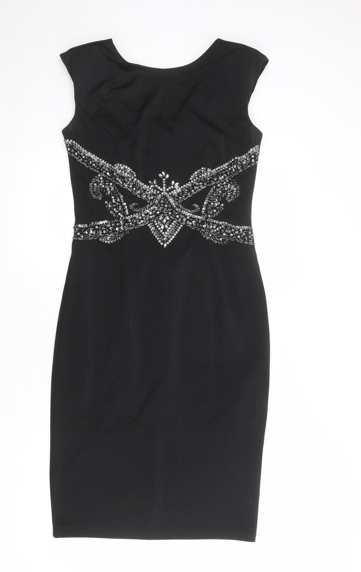 Little Mistress Womens Black Polyester Shift Size 12 Round Neck Zip