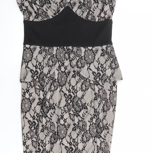 Joe Browns Womens Black Floral Polyester A-Line Size 12 V-Neck Zip