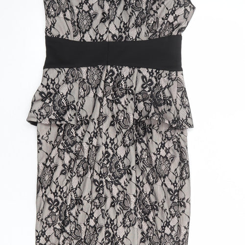 Joe Browns Womens Black Floral Polyester A-Line Size 12 V-Neck Zip