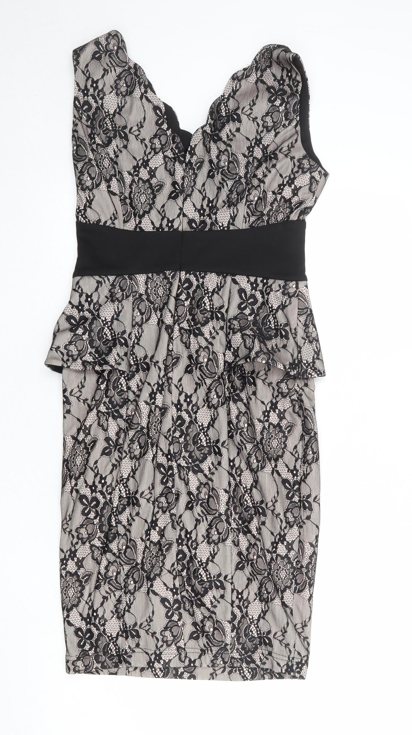 Joe Browns Womens Black Floral Polyester A-Line Size 12 V-Neck Zip