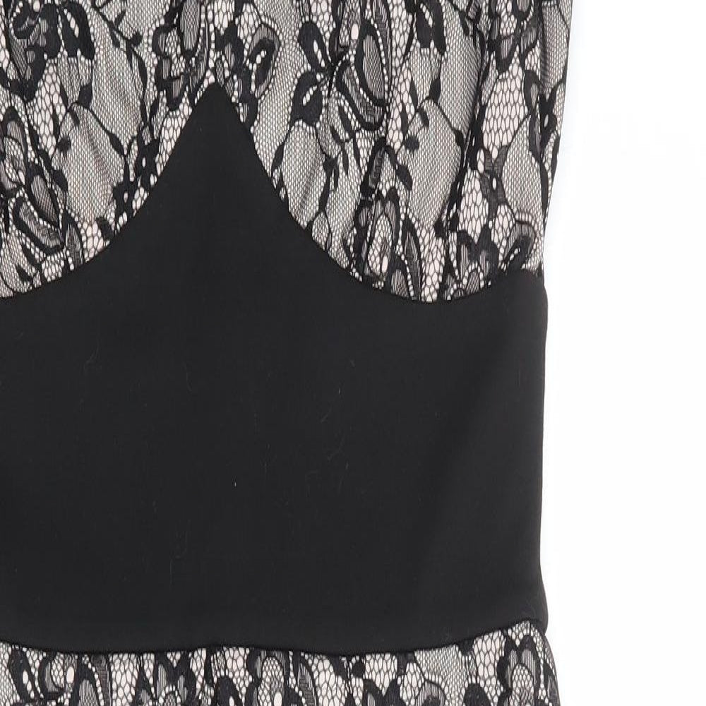 Joe Browns Womens Black Floral Polyester A-Line Size 12 V-Neck Zip
