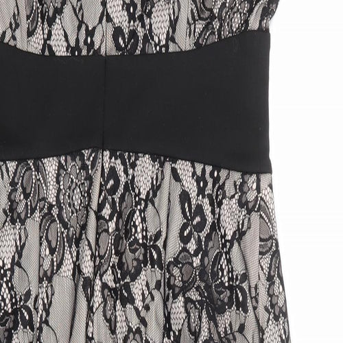 Joe Browns Womens Black Floral Polyester A-Line Size 12 V-Neck Zip
