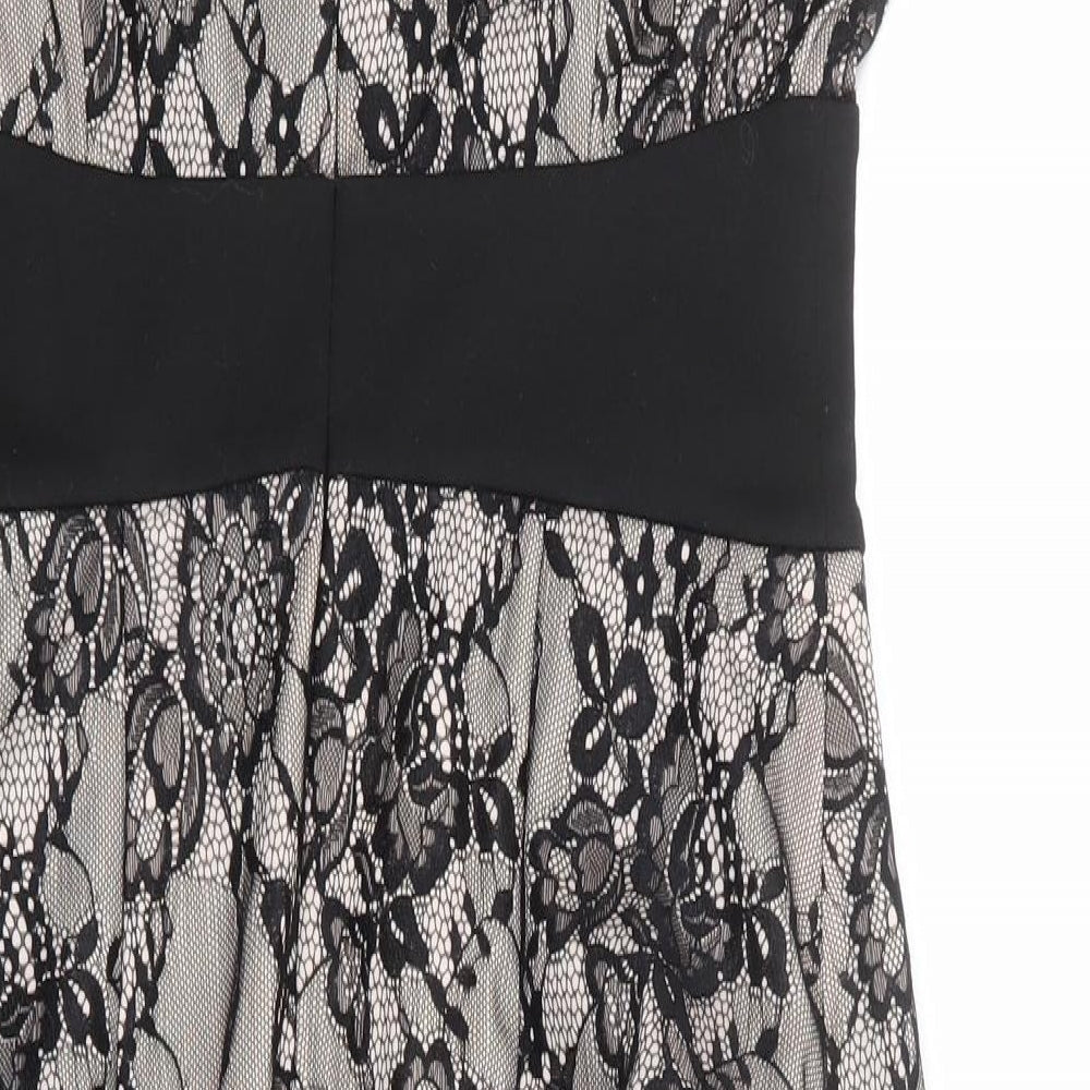 Joe Browns Womens Black Floral Polyester A-Line Size 12 V-Neck Zip