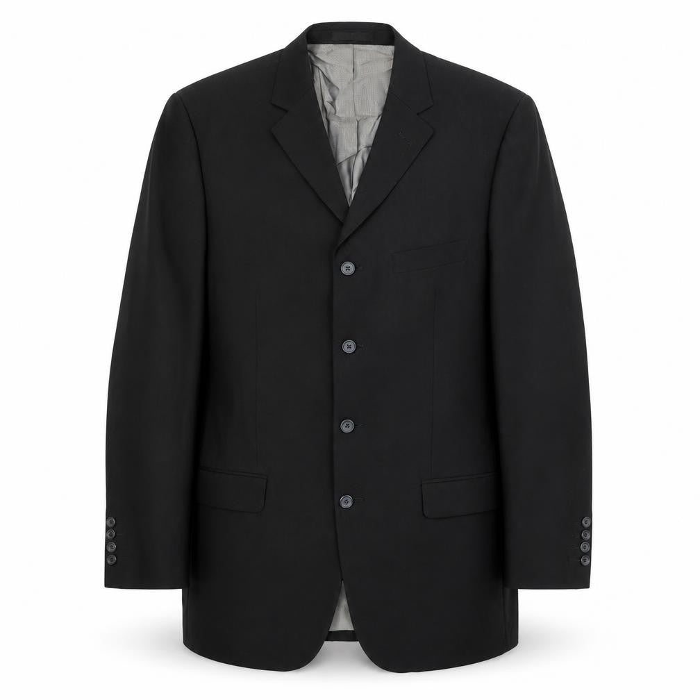 Front view of River Island men’s black wool jacket suit jacket, size 42, regular