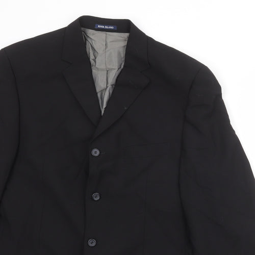 River Island Mens Black Wool Jacket Suit Jacket Size 42 Regular
