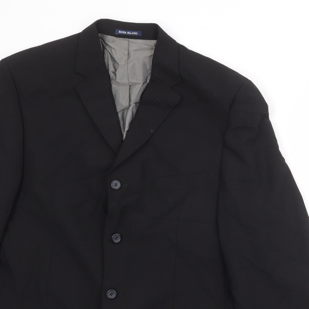 River Island Mens Black Wool Jacket Suit Jacket Size 42 Regular