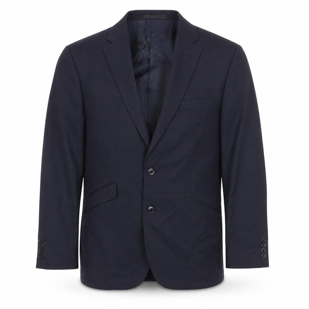 Front view of Autograph men’s blue polyester jacket suit jacket, size 40, regular