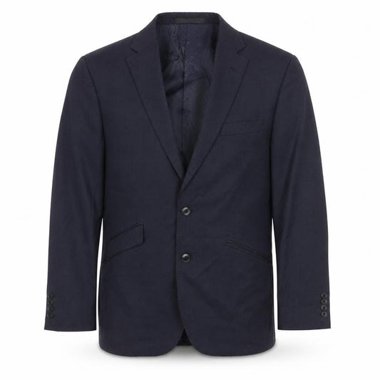 Front view of Autograph men’s blue polyester jacket suit jacket, size 40, regular