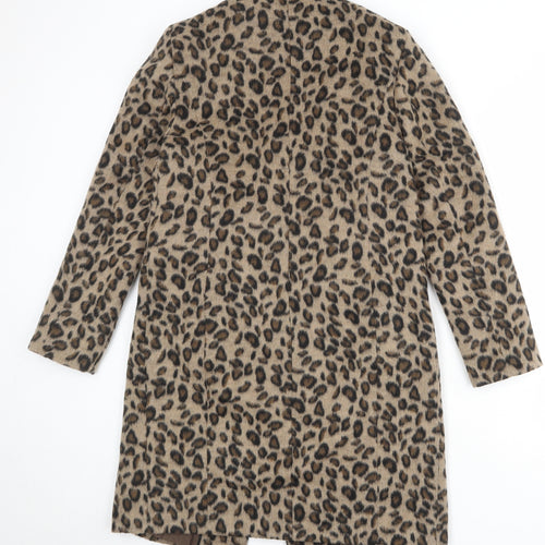 Marks and Spencer Womens Brown Animal Print Overcoat Coat Size 10 Snap - Leopard Print