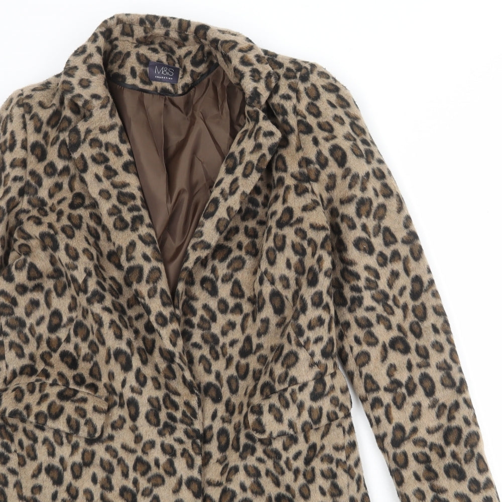 Marks and Spencer Womens Brown Animal Print Overcoat Coat Size 10 Snap - Leopard Print