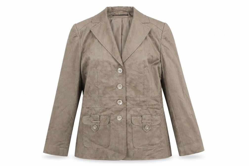 Front view of Wardrobe women’s brown jacket blazer, size UK 14, button
