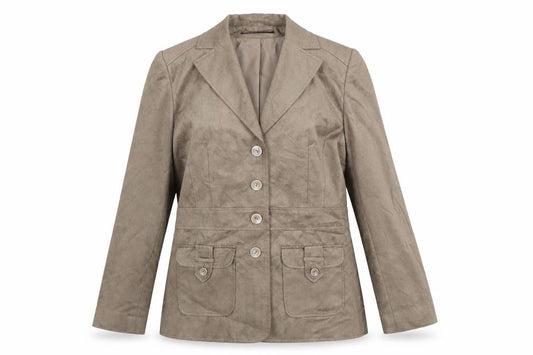Front view of Wardrobe women’s brown jacket blazer, size UK 14, button