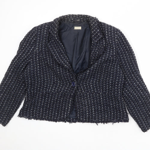 Minuet Womens Blue Geometric Jacket Blazer Size 20 Button