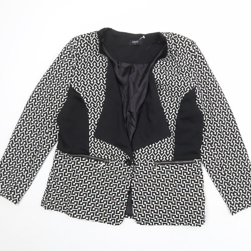 Klass Womens Black Geometric Jacket Blazer Size 14 Button