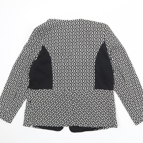 Klass Womens Black Geometric Jacket Blazer Size 14 Button