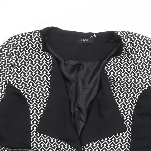 Klass Womens Black Geometric Jacket Blazer Size 14 Button