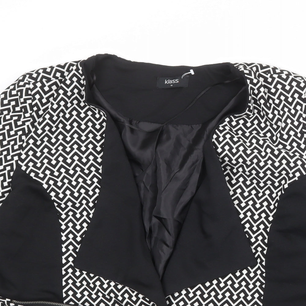 Klass Womens Black Geometric Jacket Blazer Size 14 Button