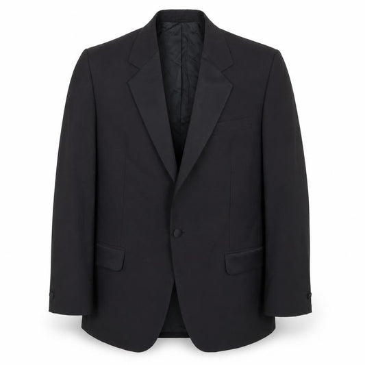 Front view of Exectutex men’s black polyester jacket suit jacket, size 38, regular