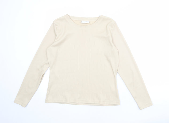 Principles Womens Beige Polyester Basic T-Shirt Size 14 Round Neck