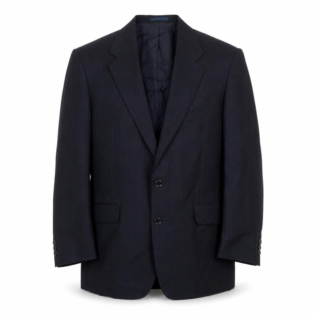 Front view of St Michael men’s black striped polyester jacket suit jacket, size 44, regular