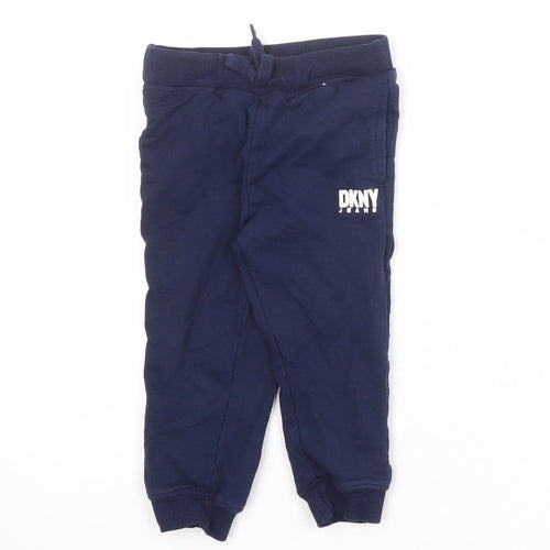 DKNY Boys Blue 100% Cotton Jogger Trousers Size 2 Years Regular Drawstring
