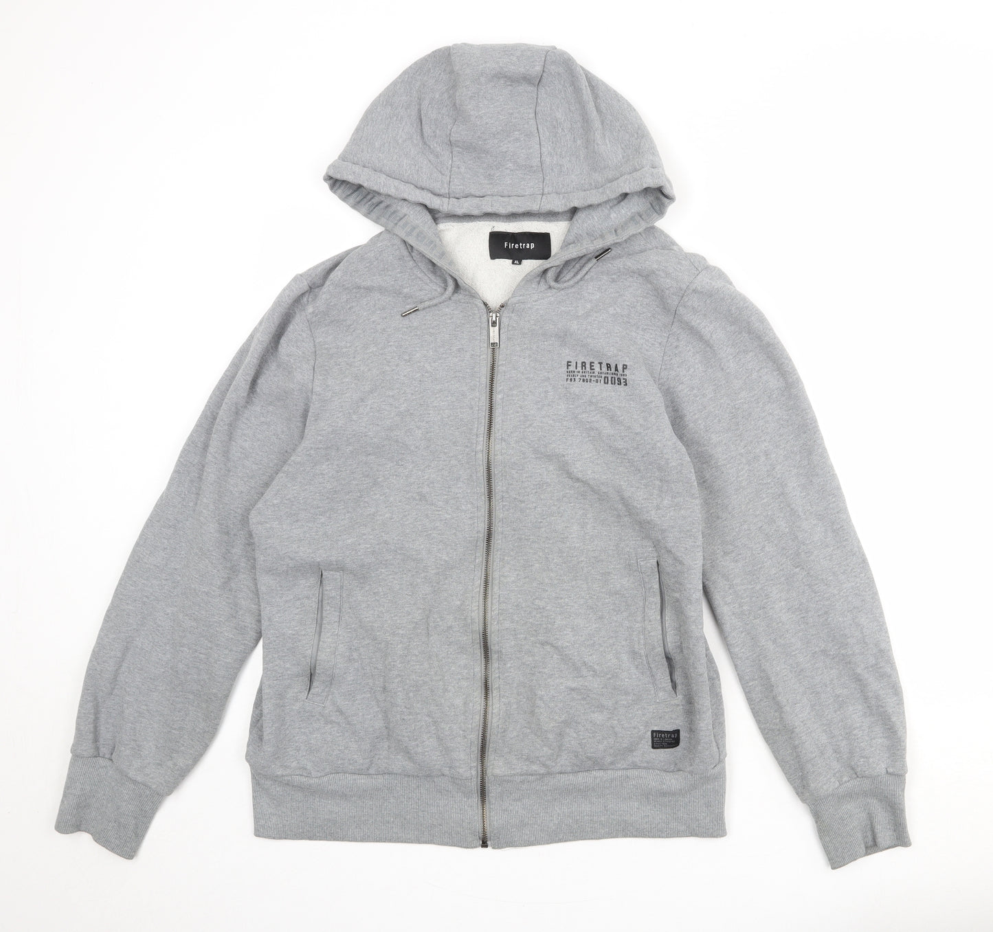 Firetrap Mens Grey Cotton Full Zip Hoodie Size XL