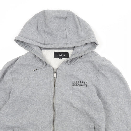 Firetrap Mens Grey Cotton Full Zip Hoodie Size XL