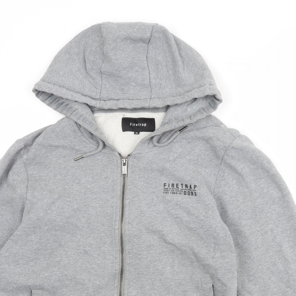 Firetrap Mens Grey Cotton Full Zip Hoodie Size XL