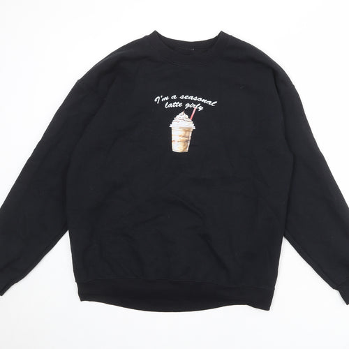 ASOS Womens Black Cotton Pullover Sweatshirt Size M Pullover - I'm A Seasonal Latte Girl