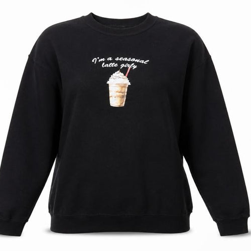 ASOS Womens Black Cotton Pullover Sweatshirt Size M Pullover - I'm A Seasonal Latte Girl