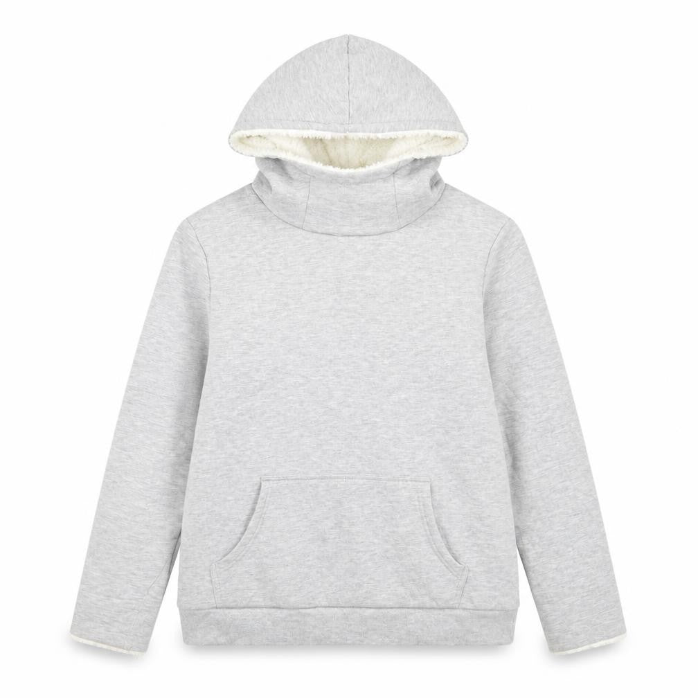 Front view of Crane women’s grey cotton pullover hoodie, size L, pullover