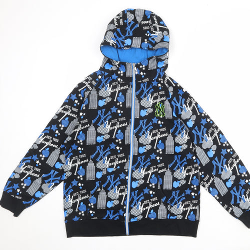 Major League Baseball Boys Black Geometric Cotton Full Zip Hoodie Size 12-13 Years Zip - New York