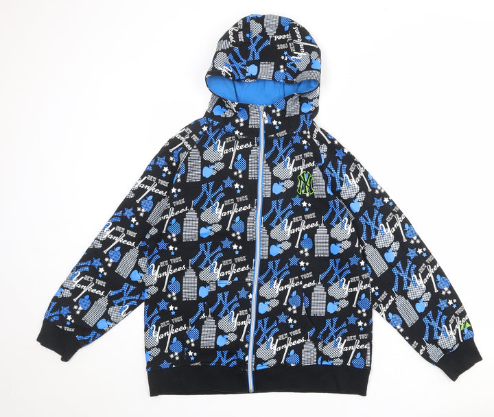 Major League Baseball Boys Black Geometric Cotton Full Zip Hoodie Size 12-13 Years Zip - New York