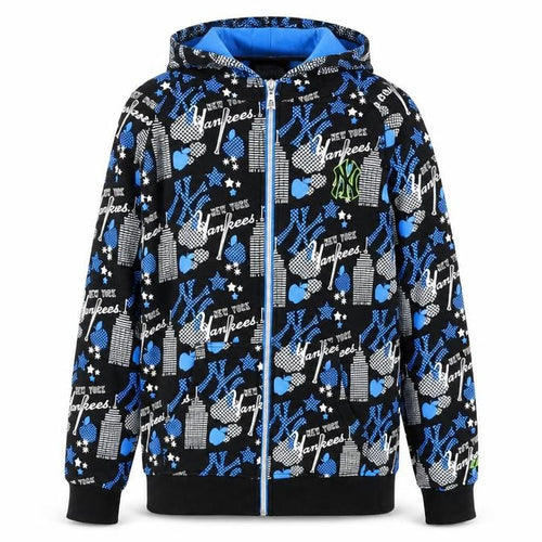 Major League Baseball Boys Black Geometric Cotton Full Zip Hoodie Size 12-13 Years Zip - New York