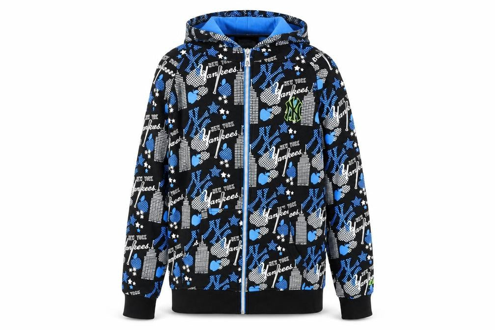 Major League Baseball Boys Black Geometric Cotton Full Zip Hoodie Size 12-13 Years Zip - New York