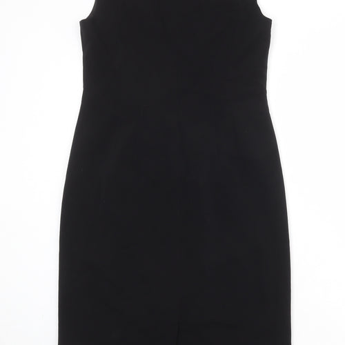 Ann Taylor Womens Black Polyester Shift Size M Round Neck Zip