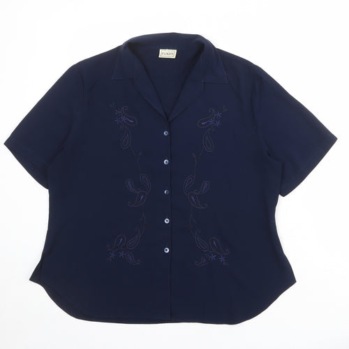 Fosby Womens Blue Polyester Basic Button-Up Size 16 Collared
