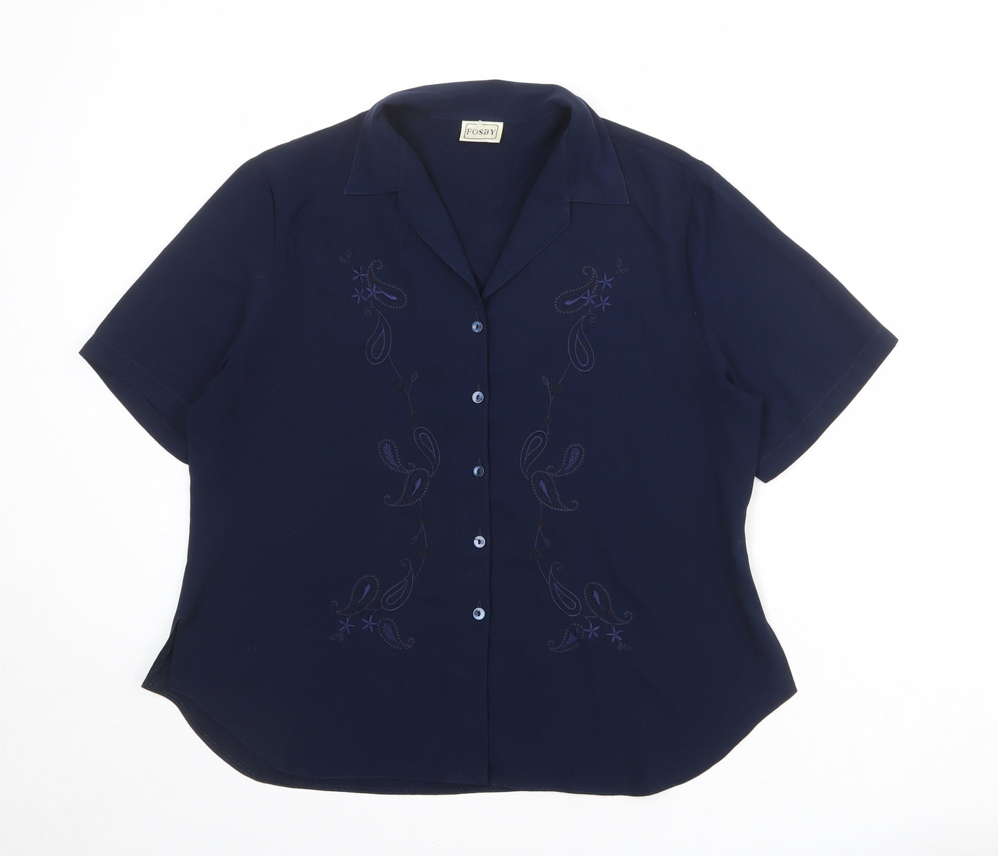 Fosby Womens Blue Polyester Basic Button-Up Size 16 Collared