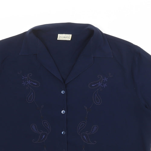 Fosby Womens Blue Polyester Basic Button-Up Size 16 Collared
